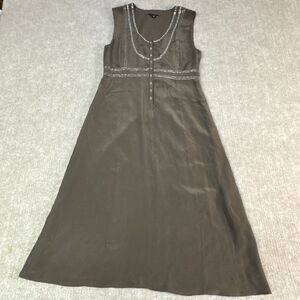 Theory Silk Sleeveless Empire Waist Dress Beaded Size 2 Boho Cottagecore Midi